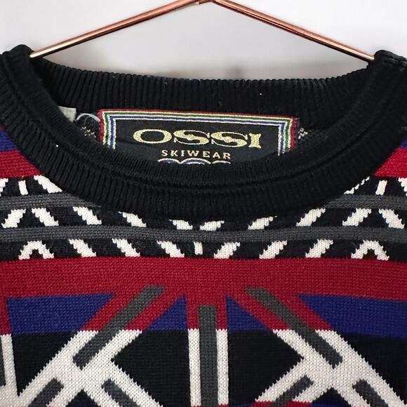 Vintage OSSI Skiwear Oversized Aztec Print Wool Pullover Sweater - Size: L/XL - Picture 4 of 4